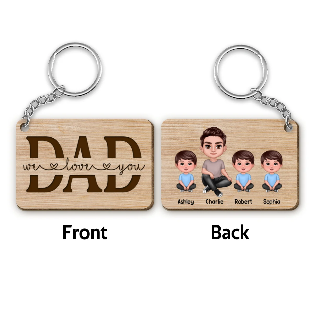 Best Dad Ever Doll Sitting Man & Kids Personalized Wooden Keychain - Image 6
