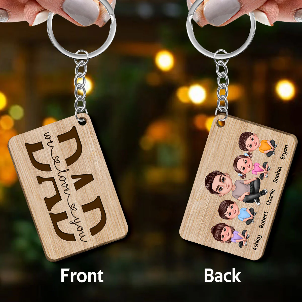 Best Dad Ever Doll Sitting Man & Kids Personalized Wooden Keychain - Image 3