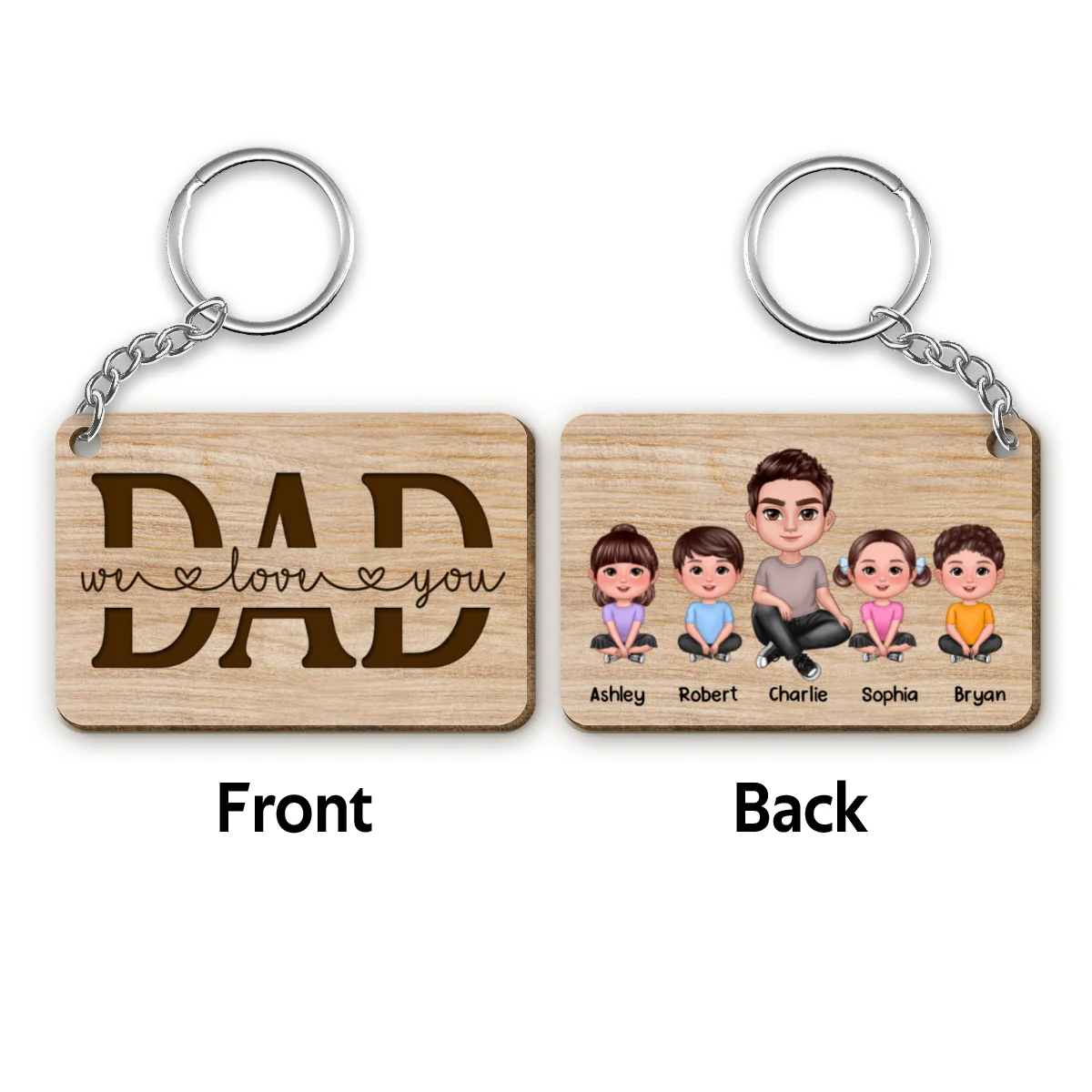 Best Dad Ever Doll Sitting Man & Kids Personalized Wooden Keychain - Image 4