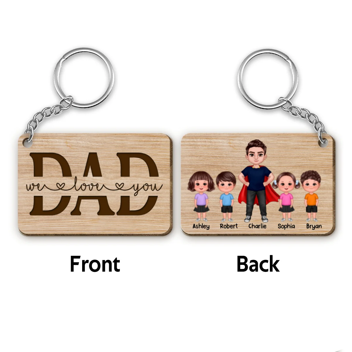Best Dad Ever Doll Super Dad Man & Doll Kids Personalized Wooden Keychain - Image 4