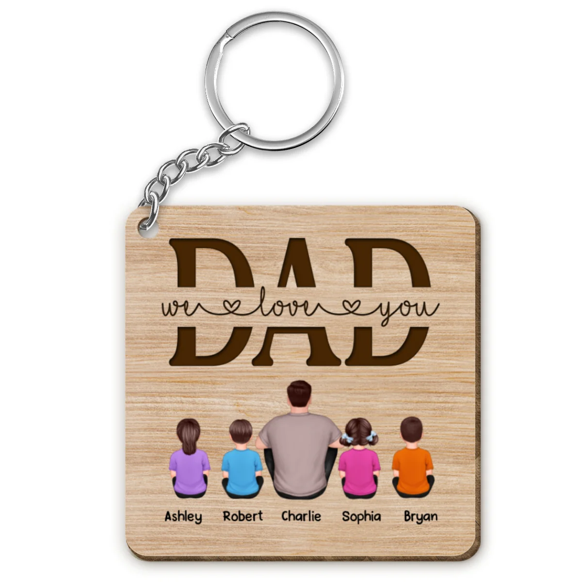 Best Dad Ever Drive Safe Daddy Back View Man Kids Dog Cat Personalized Wooden Keychain - Image 4