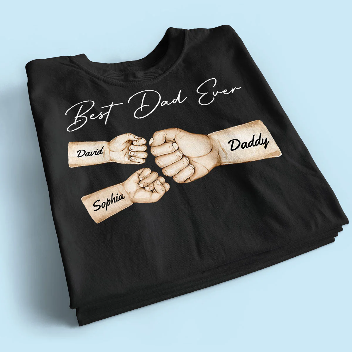 Best Dad Ever Fist Bump Dad & Kids Names Personalized Shirt - Image 2
