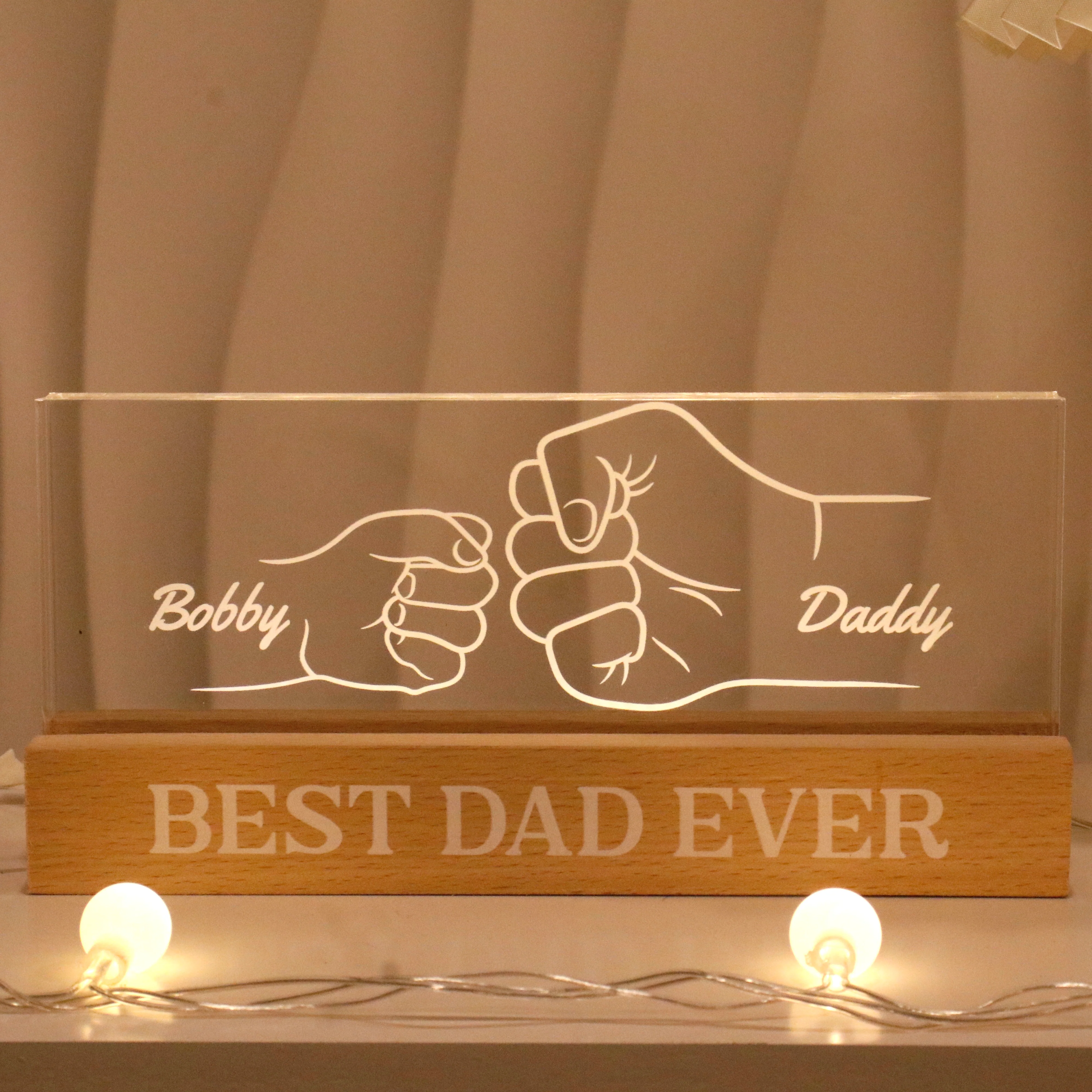 Best Dad Ever Fist Bump Outline Personalized Acrylic Block LED Night Light - Image 3