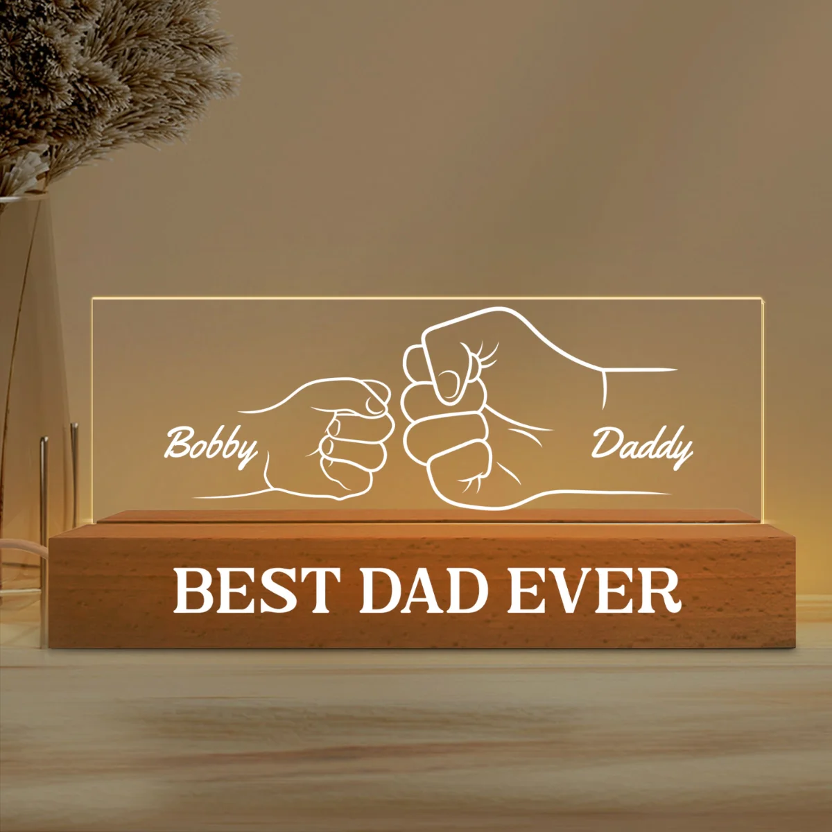 Best Dad Ever Fist Bump Outline Personalized Acrylic Block LED Night Light - Image 5