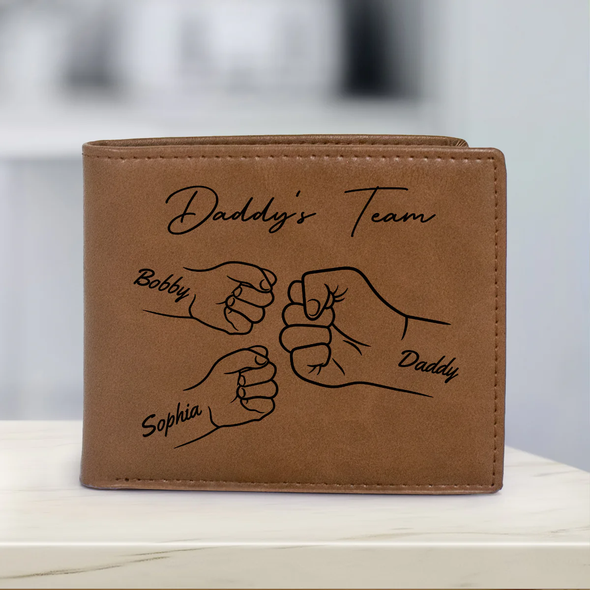 Best Dad Ever Fist Bump Outline Personalized Printed Leather Wallet - Image 4