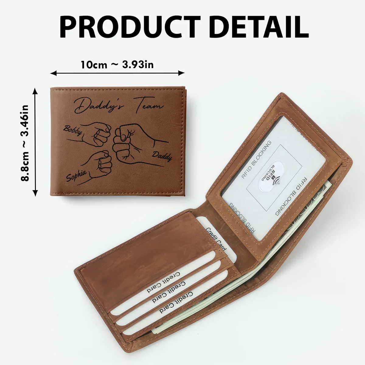 Best Dad Ever Fist Bump Outline Personalized Printed Leather Wallet - Image 5