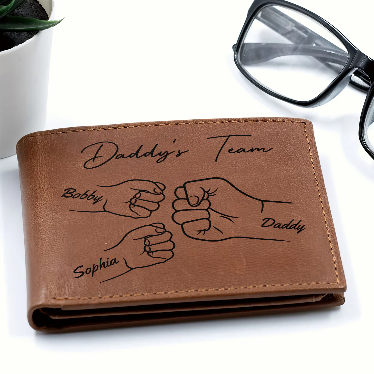 Best Dad Ever Fist Bump Outline Personalized Printed Leather Wallet - Image 6