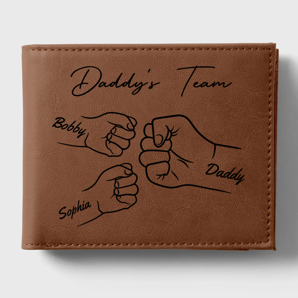 Best Dad Ever Fist Bump Outline Personalized Printed Leather Wallet - Image 7