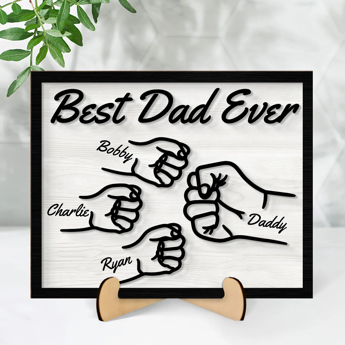 Best Dad Ever Fist Bump Personalized 2-Layer Wooden Plaque - Image 2