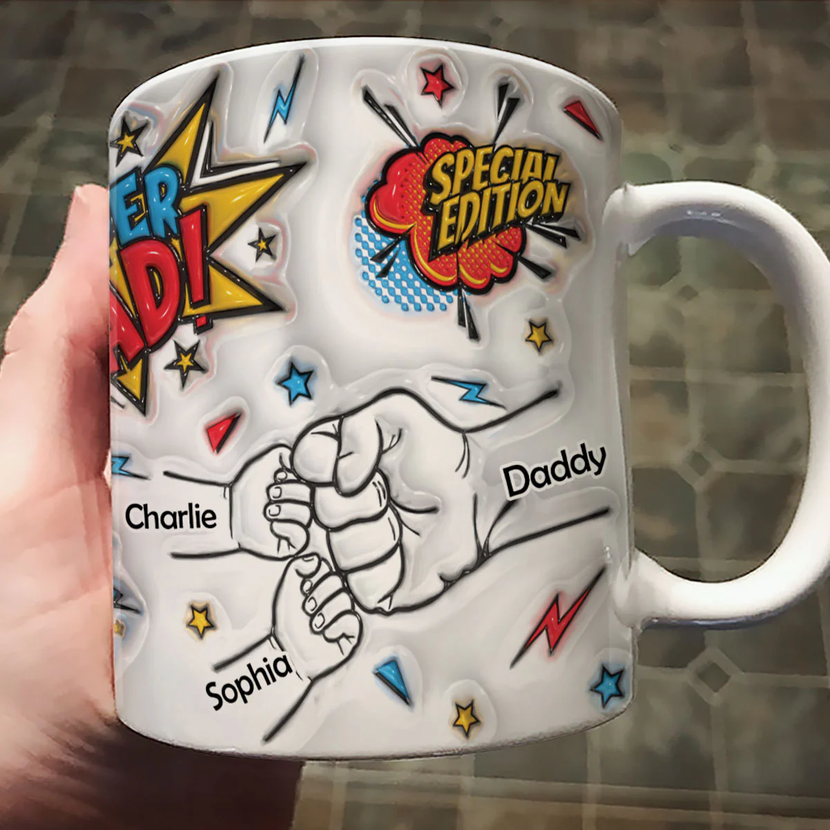Best Dad Ever Fist Bump Personalized 3D Inflated Effect Mug, Father's Day Gift for Dad