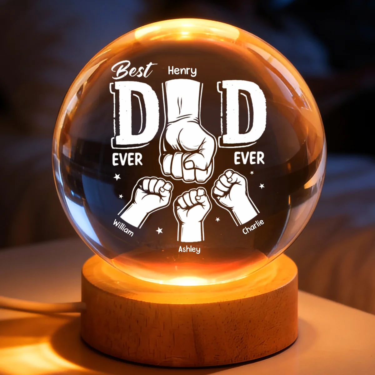 Best Dad Ever Fist Bump - Personalized Crystal Ball LED Night Light - Heartfelt Gift for Dad, Husband - Image 9