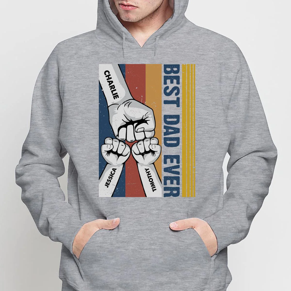 Best Dad Ever Fist Bump Retro Stripe Personalized Shirt - Image 4