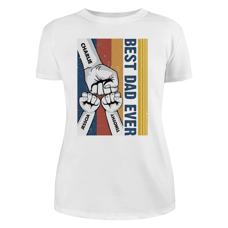 Best Dad Ever Fist Bump Retro Stripe Personalized Shirt - Image 9