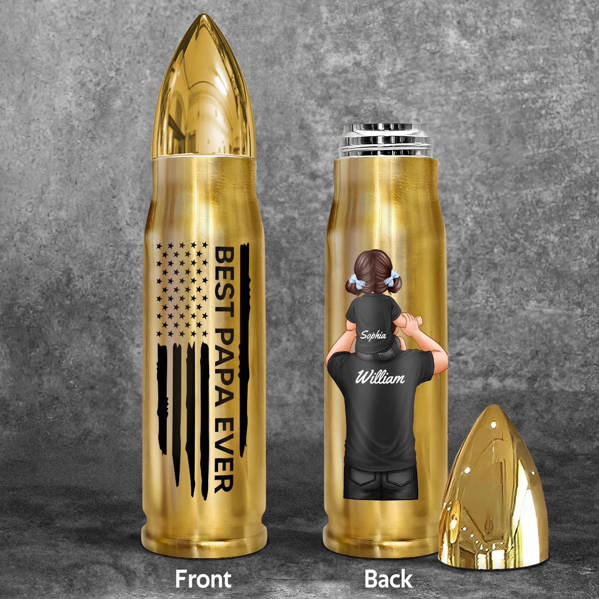 Best Dad Ever Nation Flag Piggy Back Man & Kid Gift For Husband Father Figures Personalized Bullet Tumbler - Image 2