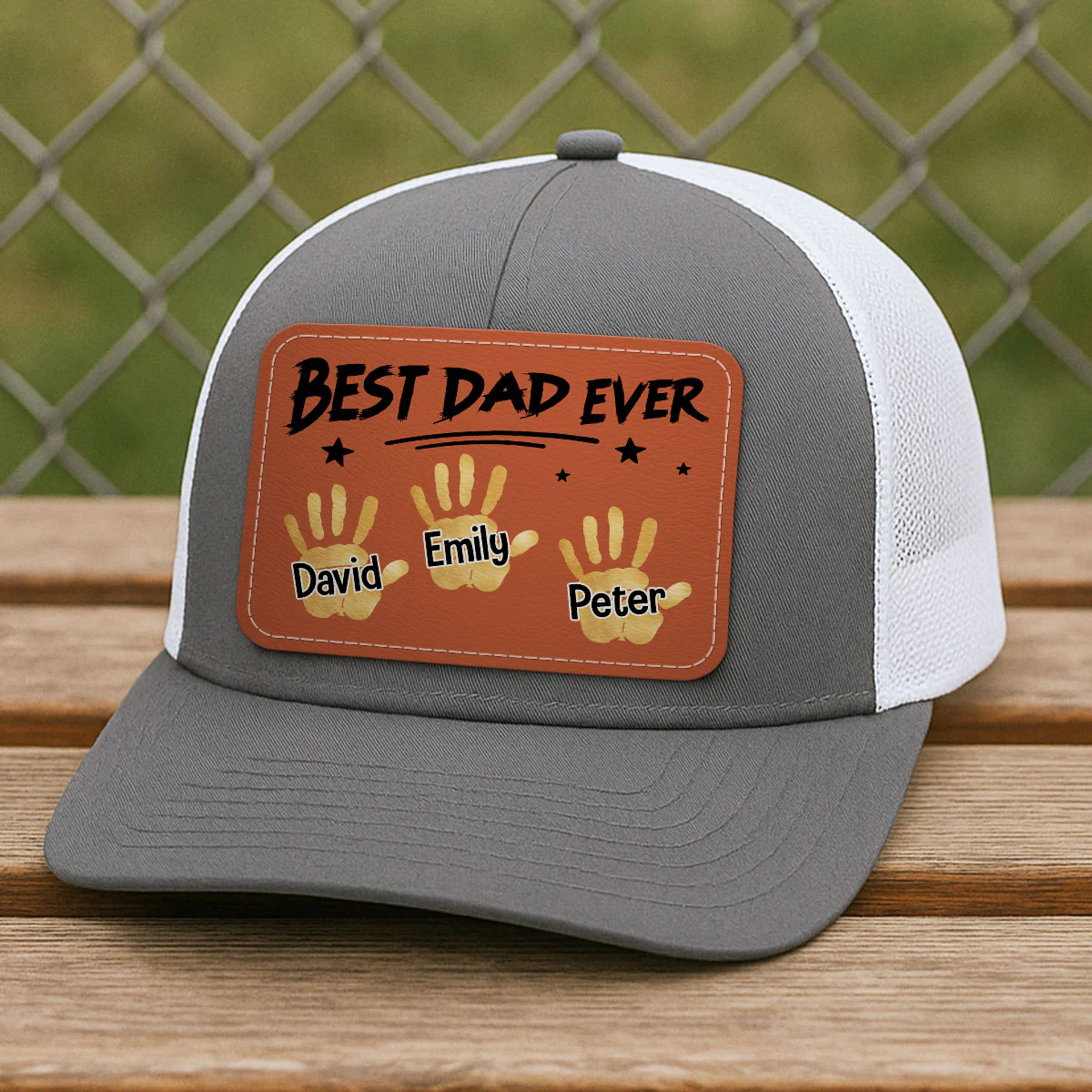 Best Dad Ever Handprints Personalized Leather Patch Hat