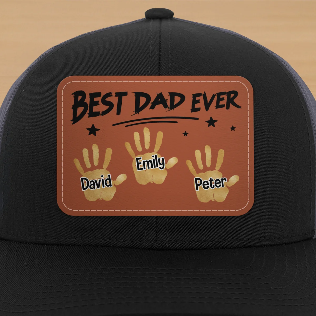 Best Dad Ever Handprints Personalized Leather Patch Hat - Image 13