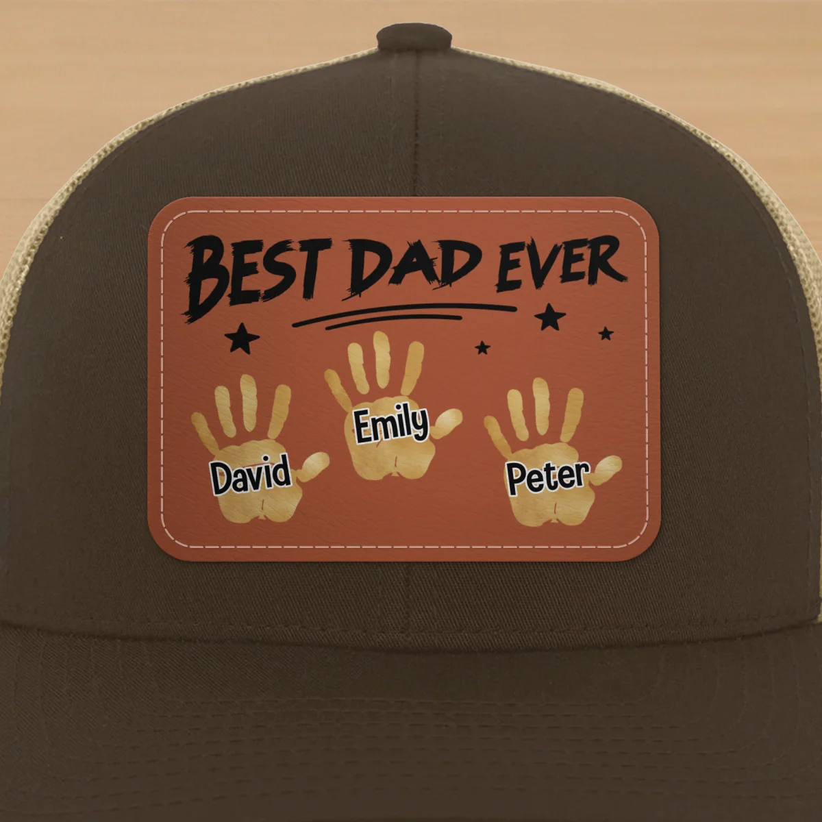 Best Dad Ever Handprints Personalized Leather Patch Hat - Image 14
