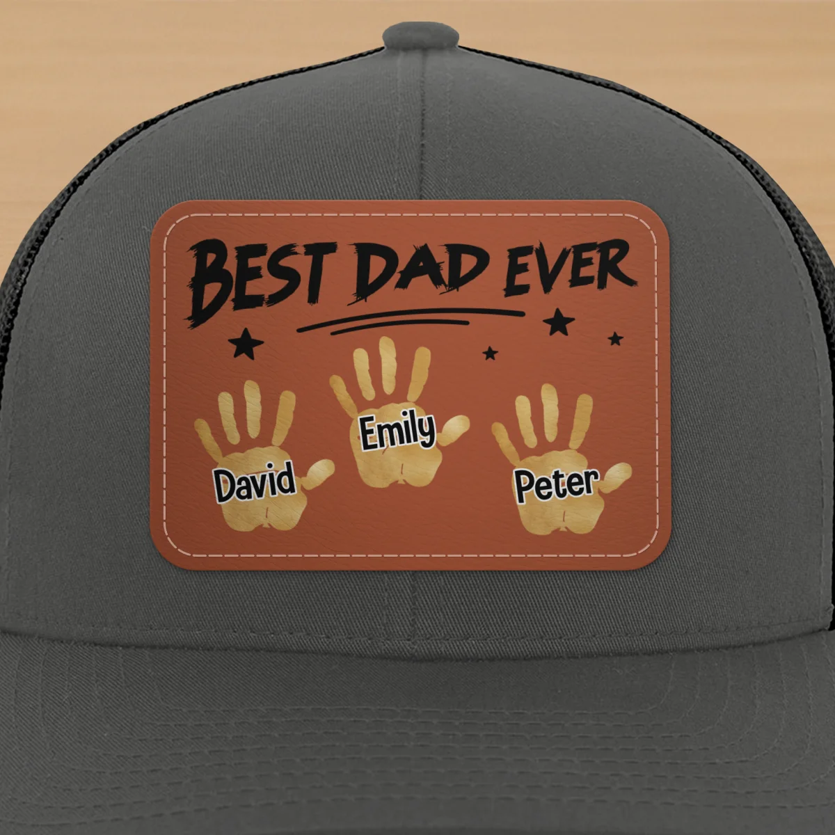 Best Dad Ever Handprints Personalized Leather Patch Hat - Image 16