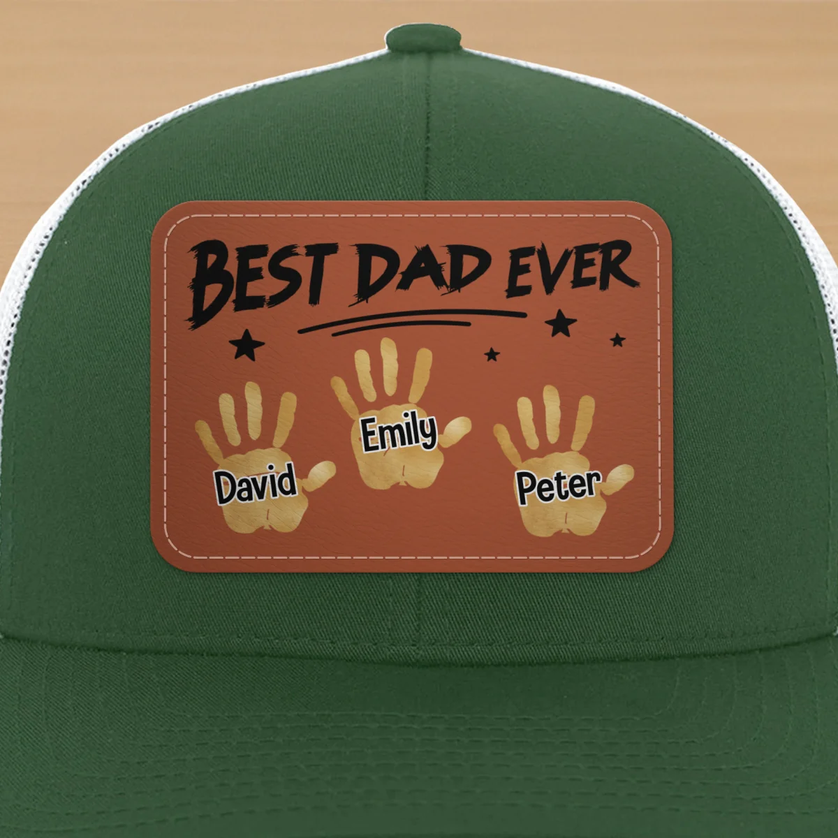Best Dad Ever Handprints Personalized Leather Patch Hat - Image 20