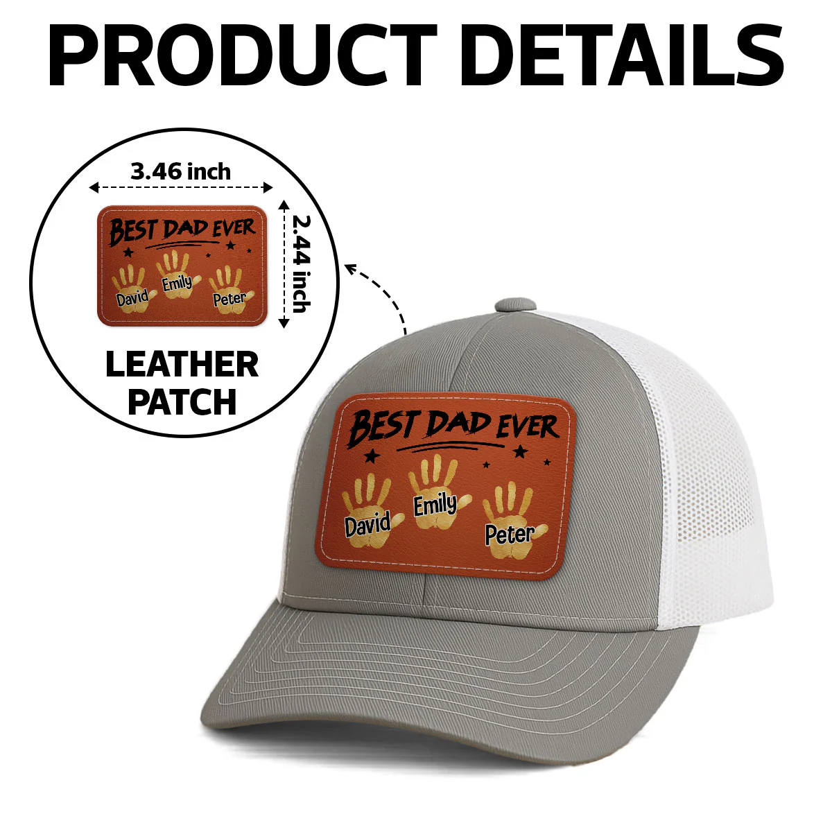 Best Dad Ever Handprints Personalized Leather Patch Hat - Image 8