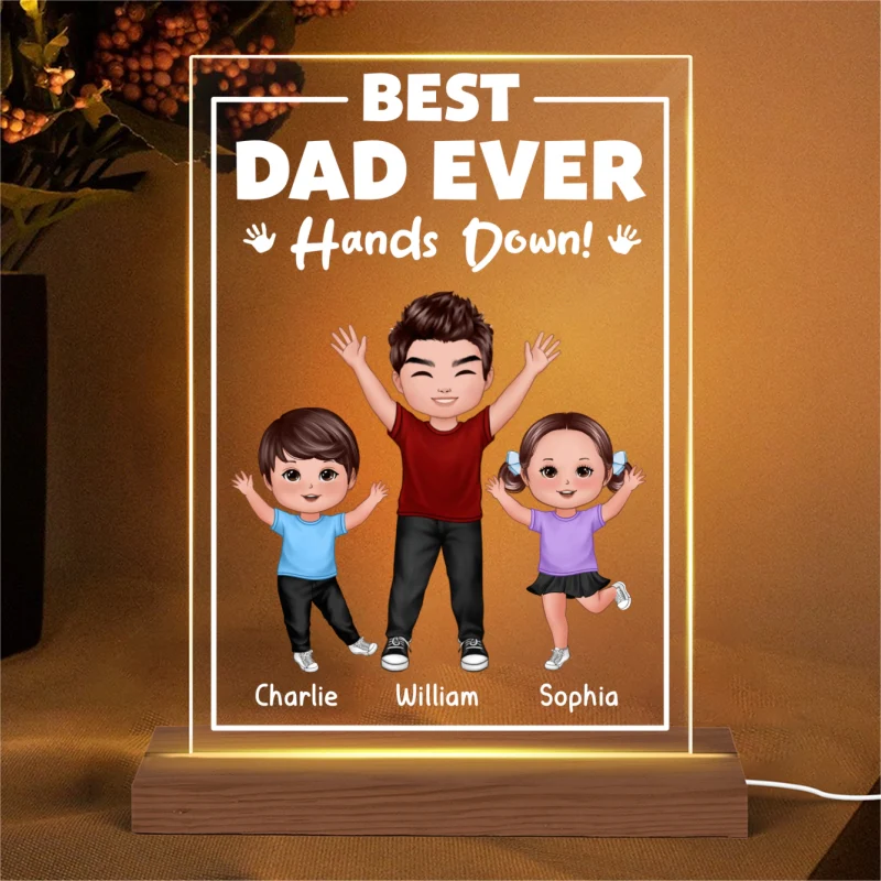 Best Dad Ever Hands Down Personalized Rectangle Acrylic LED Night Light - Image 4