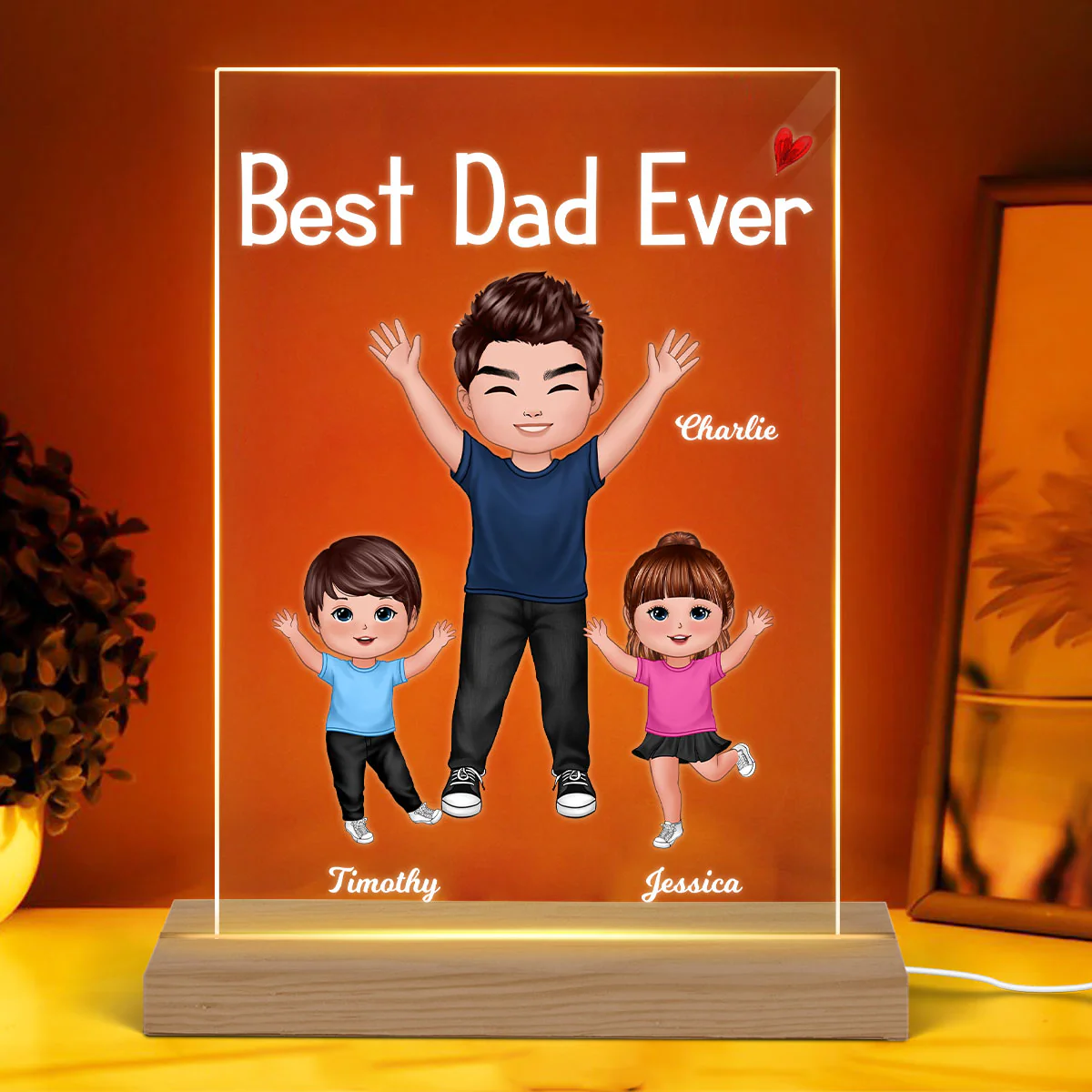 Best Dad Ever Happy Doll Dad Kids Dogs Cats Father‘s Day Gift Personalized Rectangle Acrylic Plaque LED Night Light - Image 3