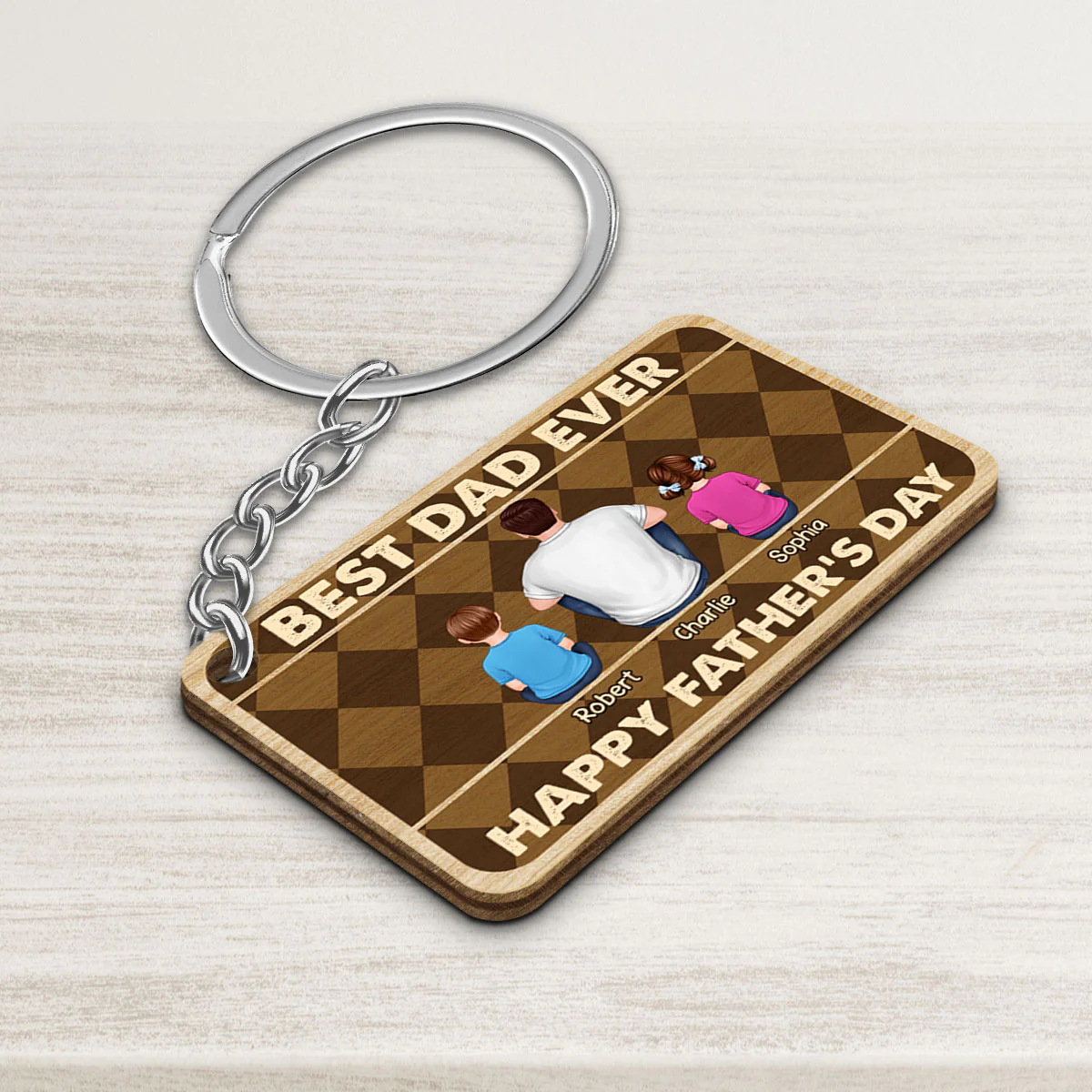 Best Dad Ever Happy Father‘s Day Personalized Wooden Keychain - Image 3