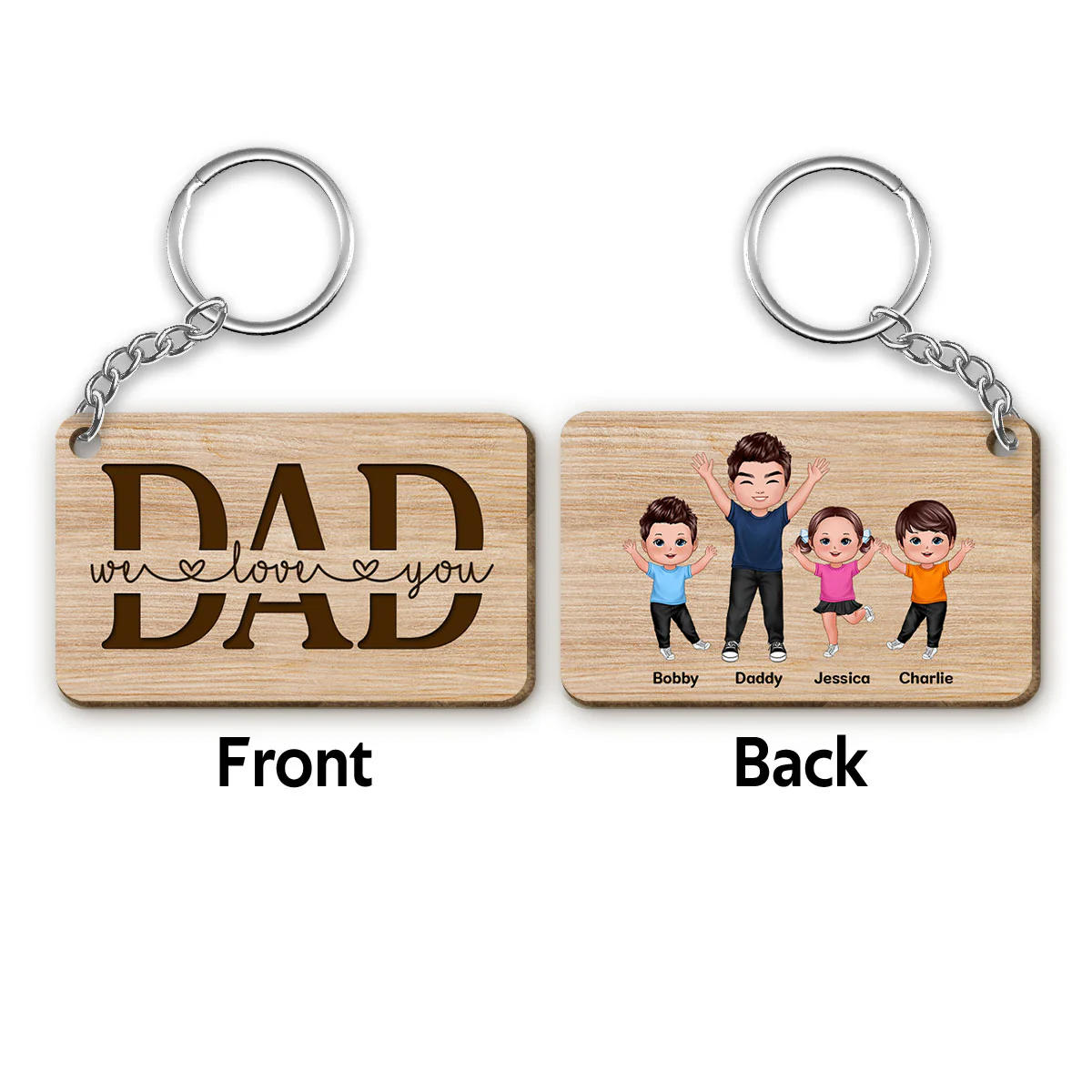 Best Dad Ever Happy Man Kids Dog Cat Personalized Wooden Keychain