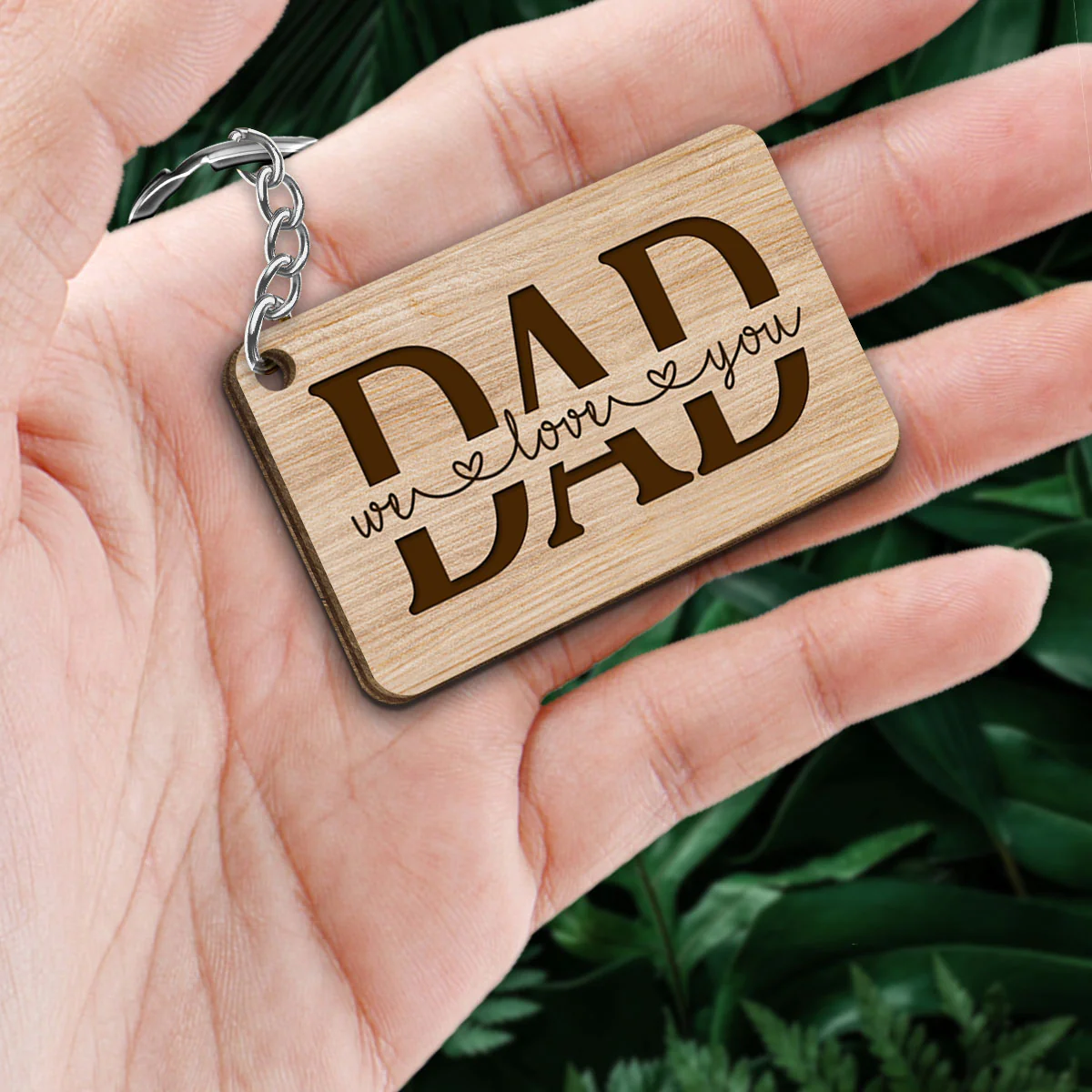 Best Dad Ever Happy Man Kids Dog Cat Personalized Wooden Keychain - Image 2