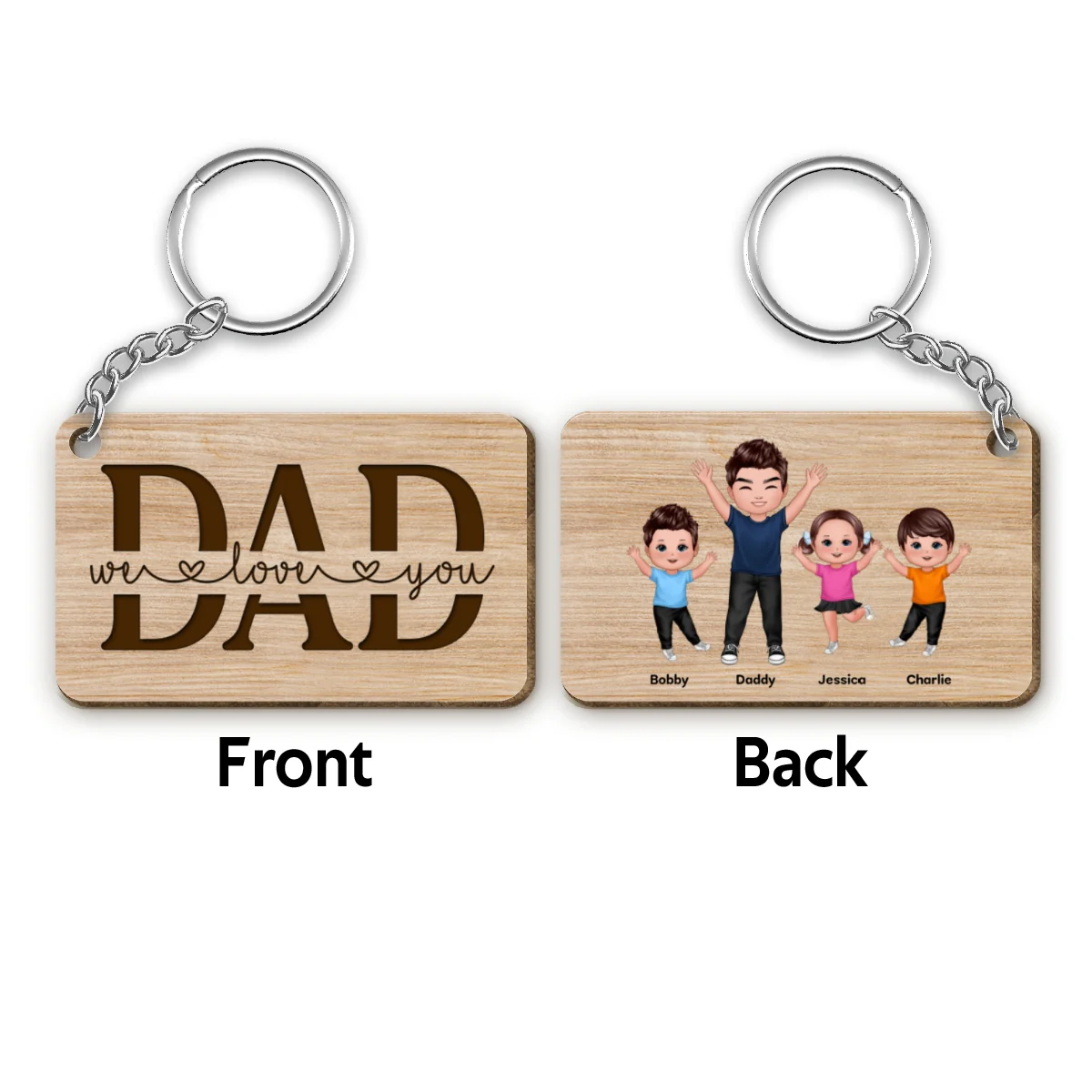 Best Dad Ever Happy Man Kids Dog Cat Personalized Wooden Keychain - Image 4