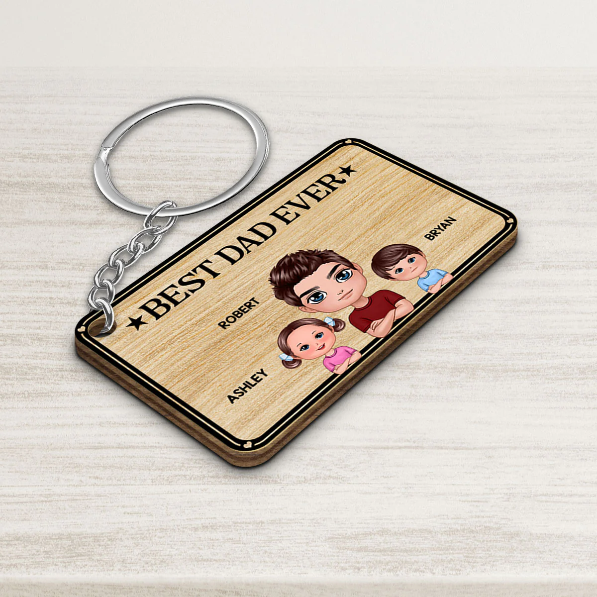 Best Dad Ever Heart Background Personalized Wooden Keychain - Image 3