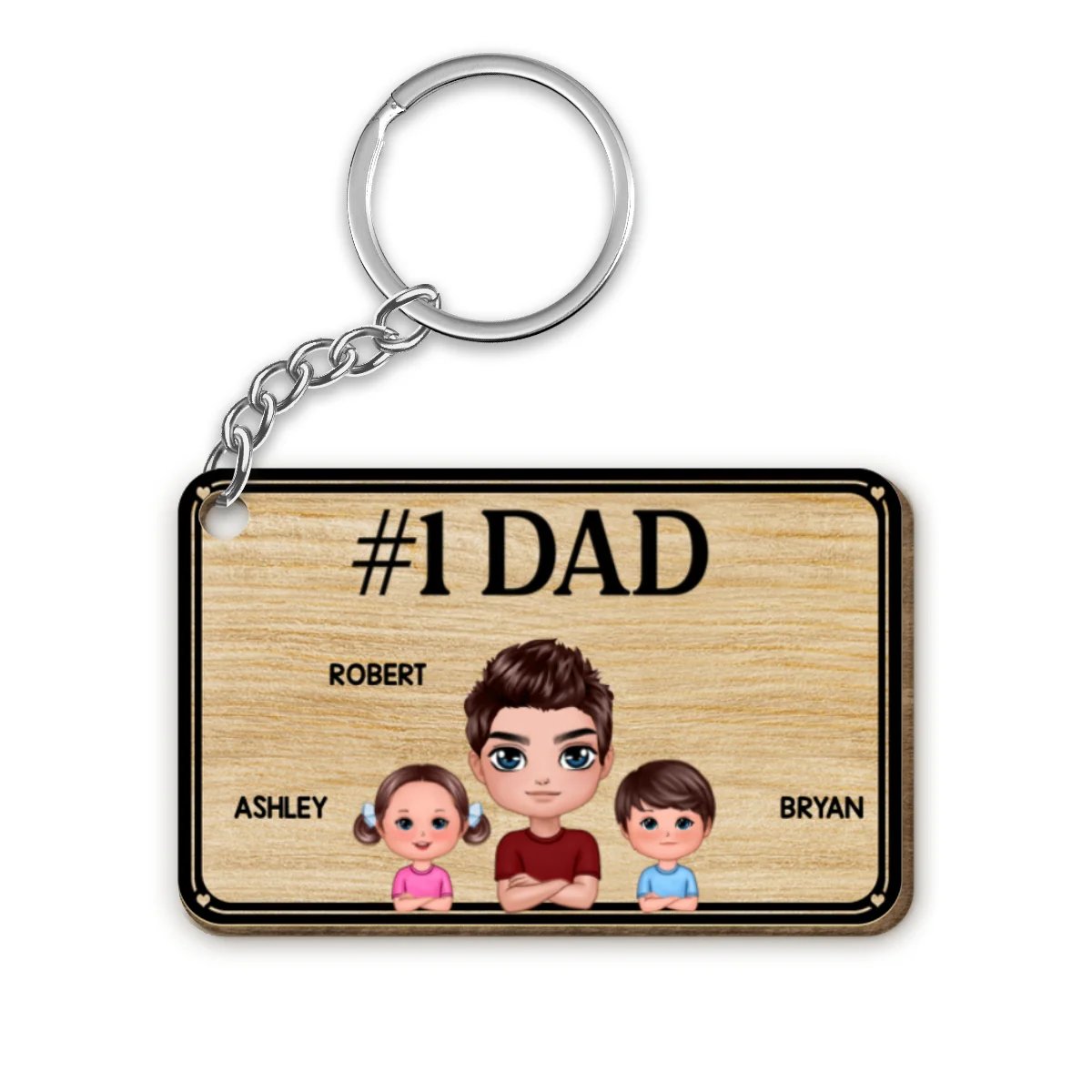 Best Dad Ever Heart Background Personalized Wooden Keychain - Image 4