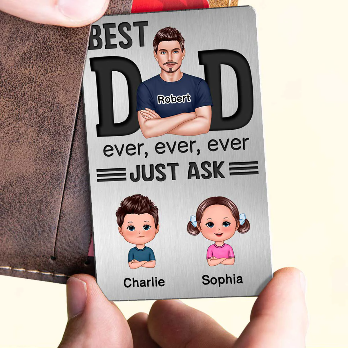 Best Dad Ever Just Ask Doll Kids Personalized Metal Wallet Card