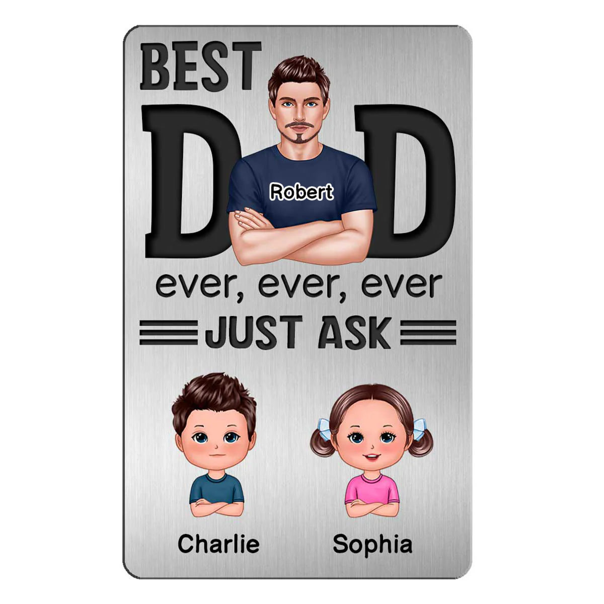 Best Dad Ever Just Ask Doll Kids Personalized Metal Wallet Card - Image 2