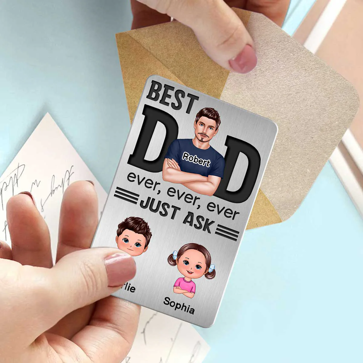 Best Dad Ever Just Ask Doll Kids Personalized Metal Wallet Card - Image 3