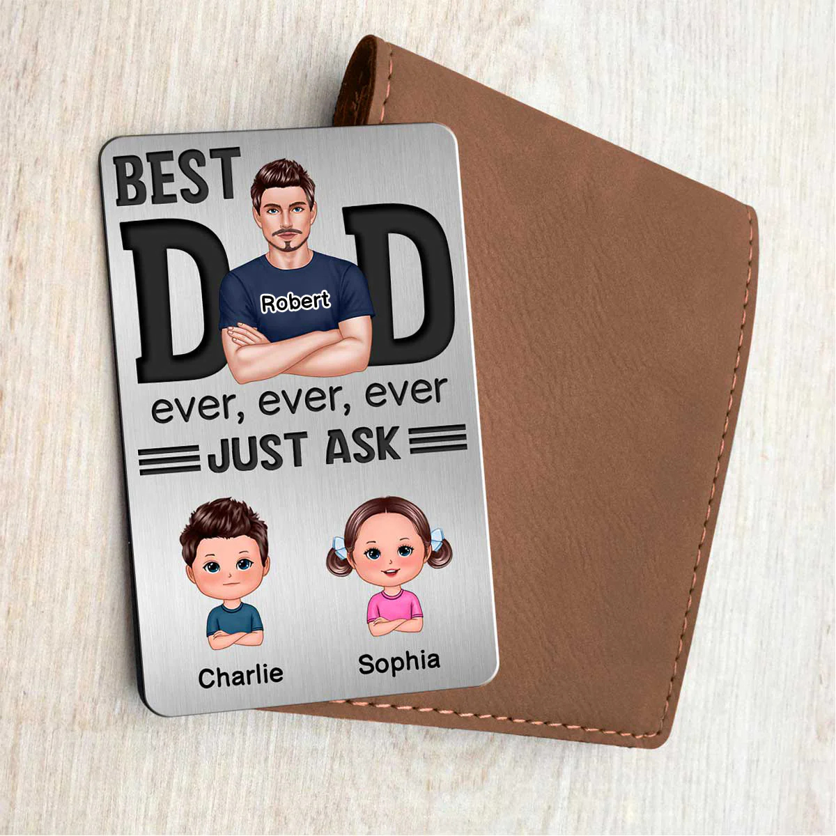 Best Dad Ever Just Ask Doll Kids Personalized Metal Wallet Card - Image 4