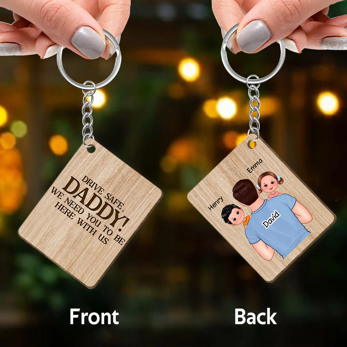 Best Dad Ever Kids On Dad Shoulders Personalized Wooden Keychain - Image 3