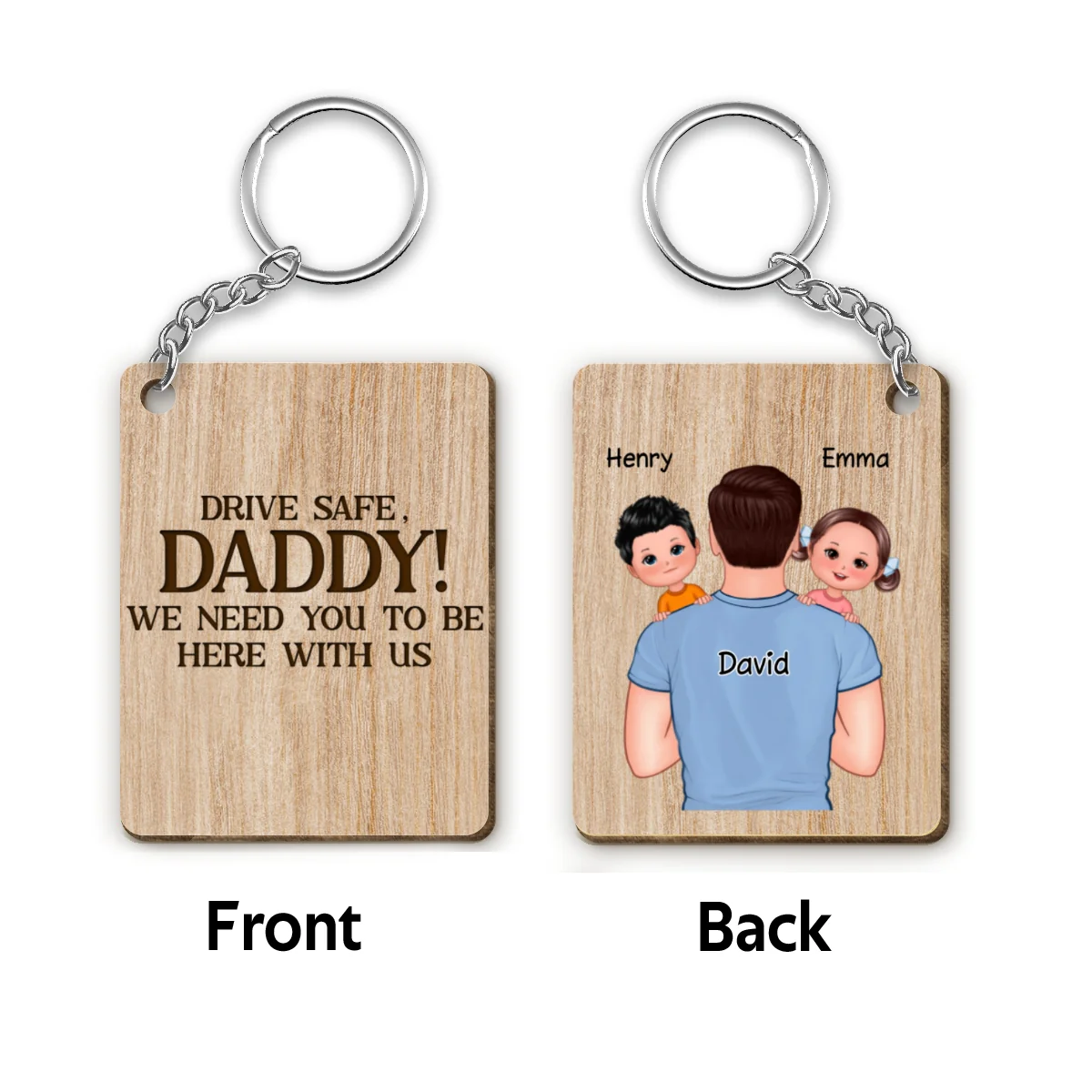 Best Dad Ever Kids On Dad Shoulders Personalized Wooden Keychain - Image 4