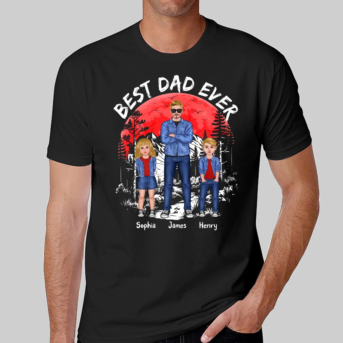 Best Dad Ever Man And Kids Standing Front View Personalized Shirt - Image 2