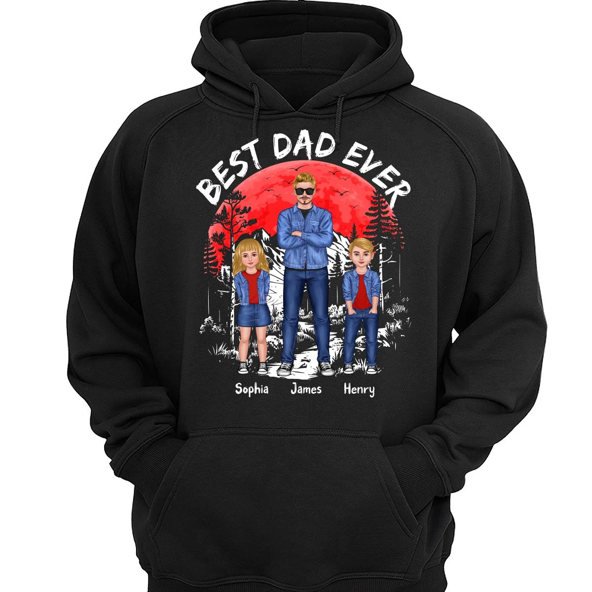 Best Dad Ever Man And Kids Standing Front View Personalized Shirt - Image 3