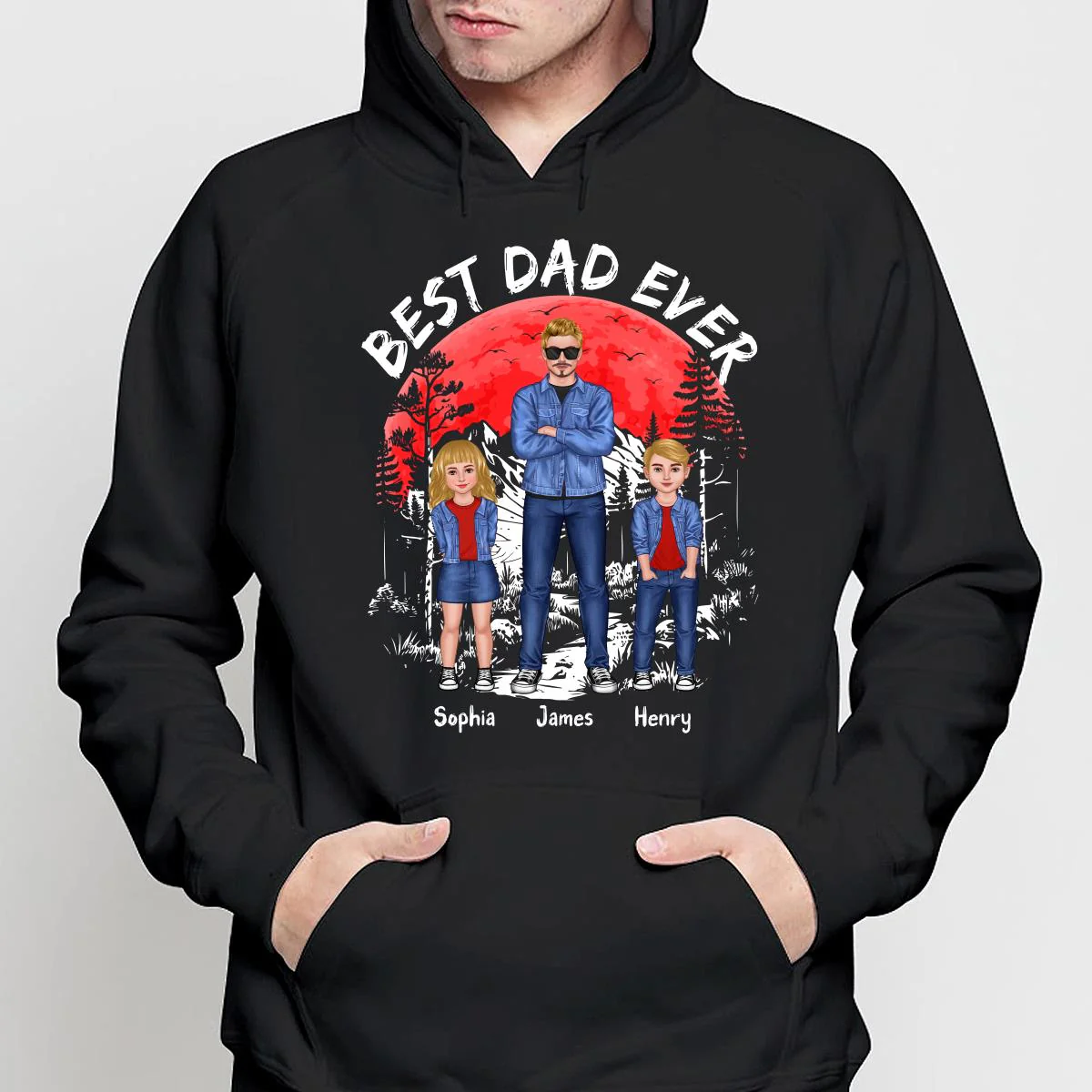 Best Dad Ever Man And Kids Standing Front View Personalized Shirt - Image 4
