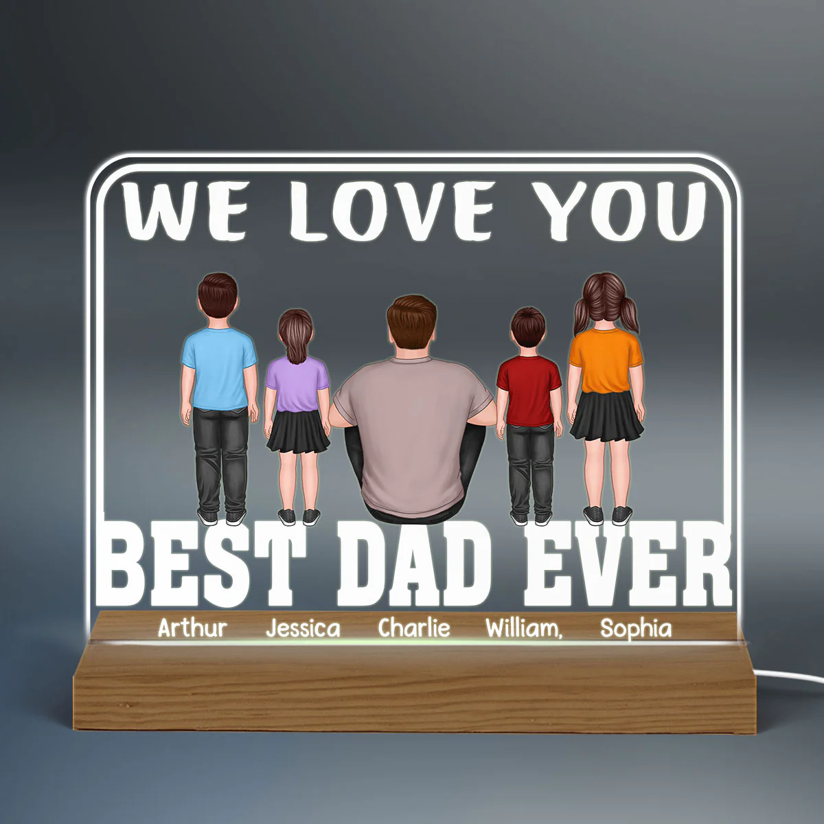 Best Dad Ever Man Sitting Kids Standing Personalized Warm Acrylic Custom Shape LED Night Light - Image 3