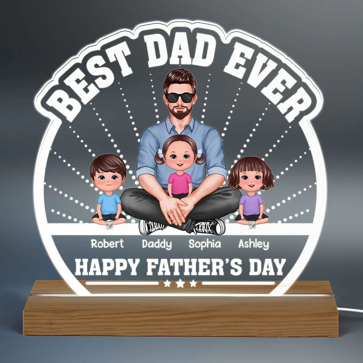 Best Dad Ever Man Sitting With Doll Kids Personalized Custom Shaped Acrylic Plaque With Warm LED Night Light - Image 3
