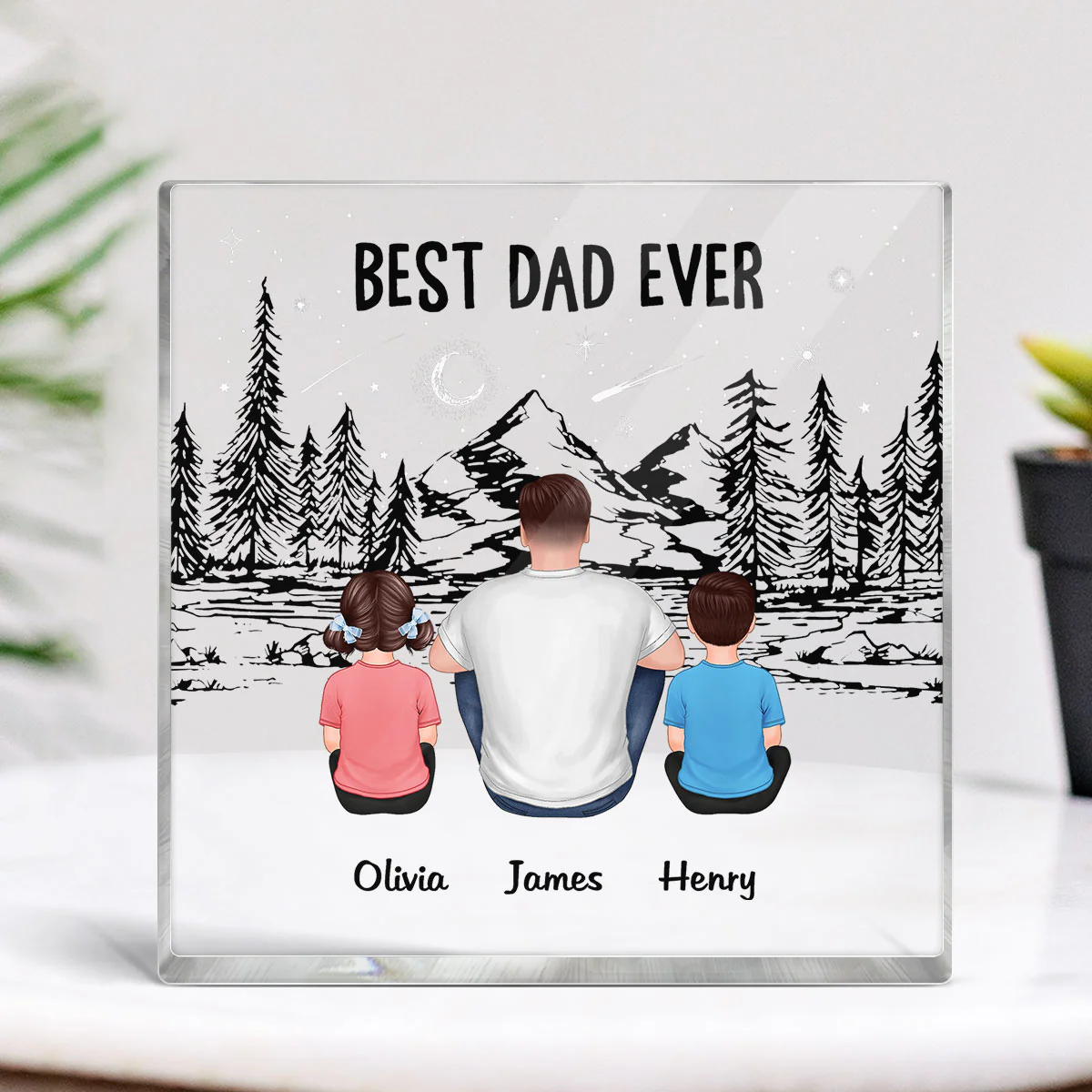Best Dad Ever Mountain Forest Personalized Acrylic Block Plaque