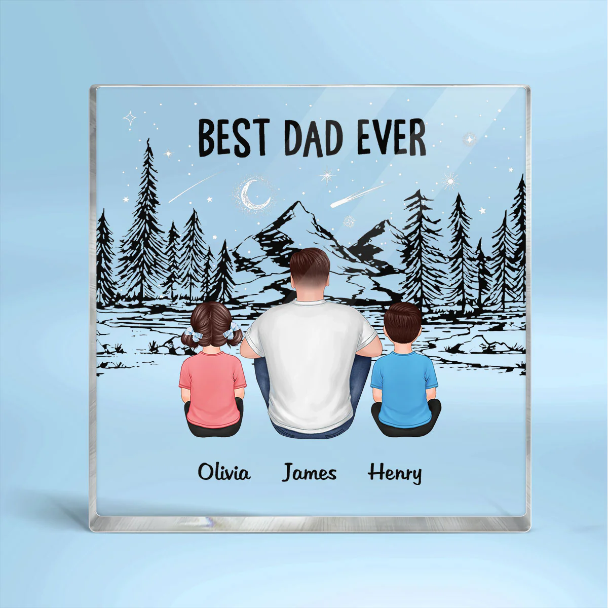 Best Dad Ever Mountain Forest Personalized Acrylic Block Plaque - Image 2