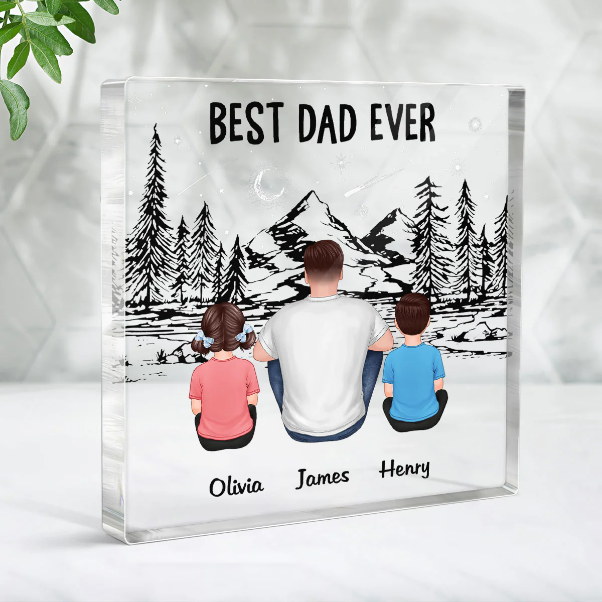 Best Dad Ever Mountain Forest Personalized Acrylic Block Plaque - Image 3