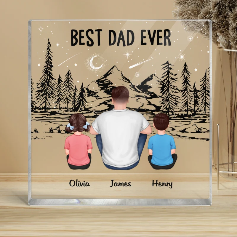 Best Dad Ever Mountain Forest Personalized Acrylic Block Plaque - Image 4