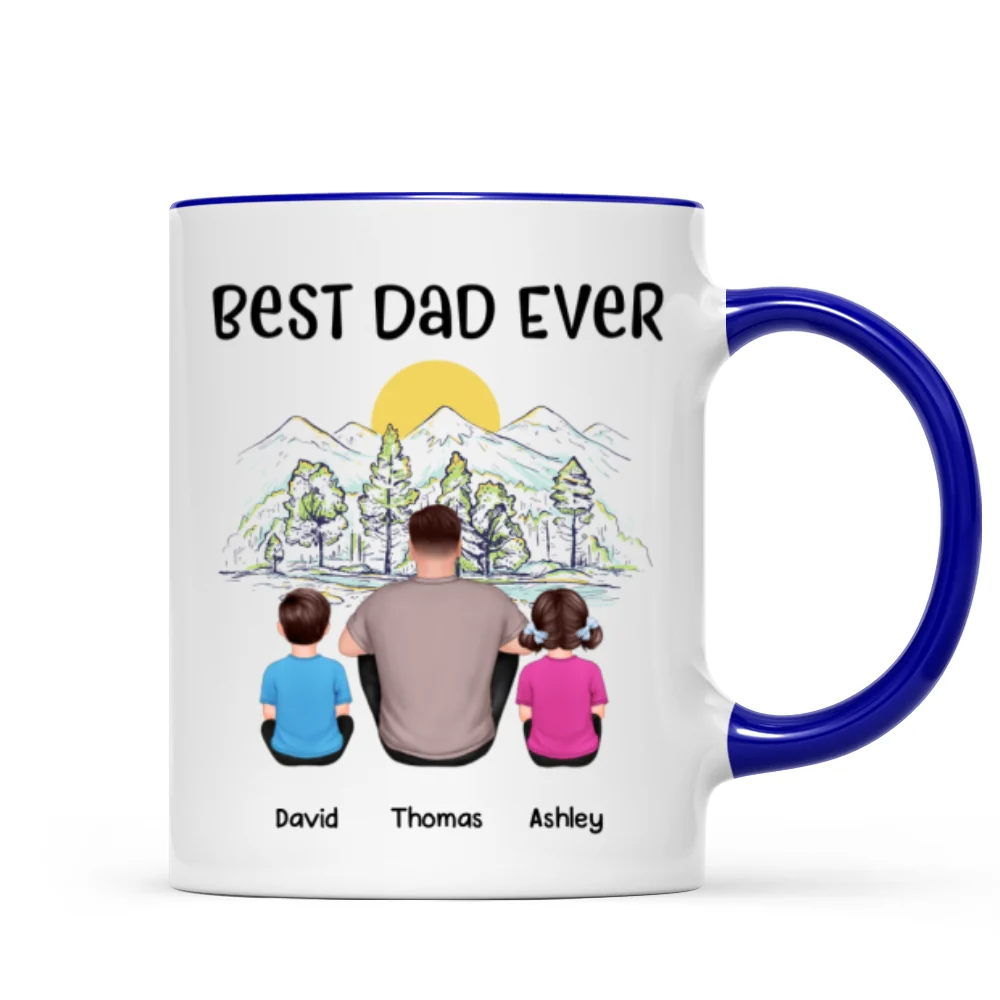 Best Dad Ever Mountain Sketch Back View Man Kids Dog Cat Personalized Mug - Image 6