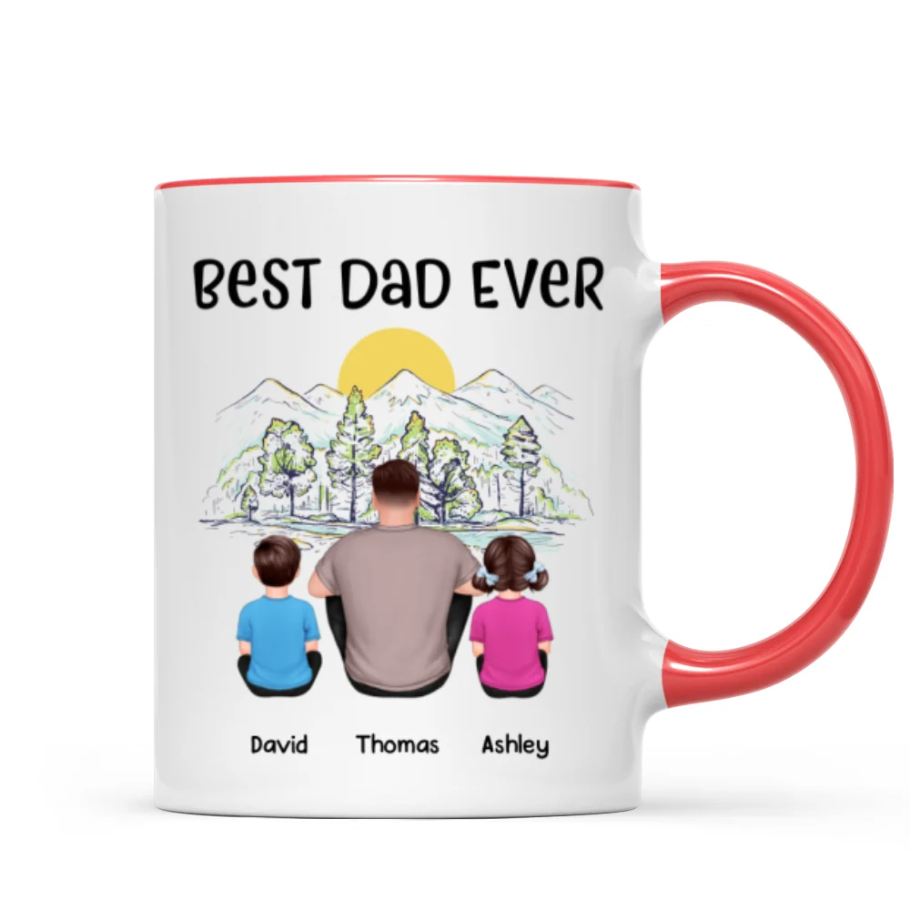 Best Dad Ever Mountain Sketch Back View Man Kids Dog Cat Personalized Mug - Image 7