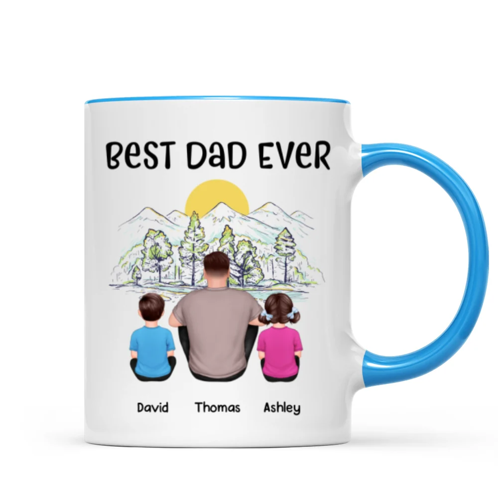 Best Dad Ever Mountain Sketch Back View Man Kids Dog Cat Personalized Mug - Image 8
